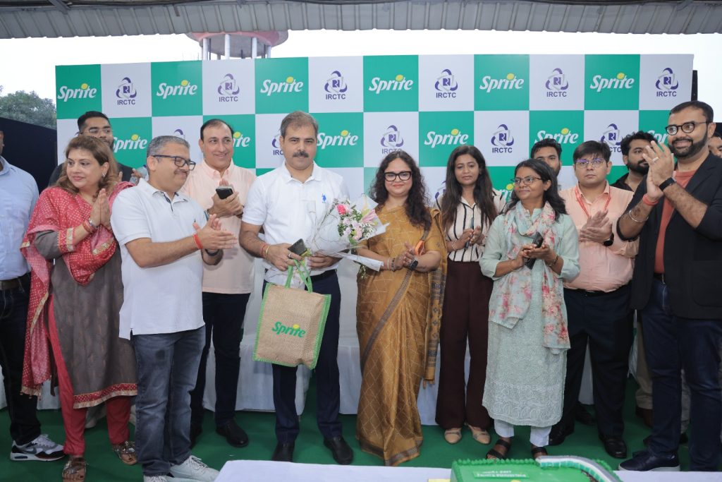 Officials from Coca-Cola India and IRCTC launch the Sprite Tejas Express, showcasing recycled plastic initiatives and sustainable public infrastructure.