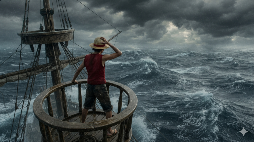 Vast stormy ocean viewed from a sailing ship