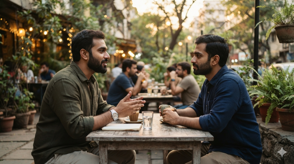 “Mard Ko Dard Nahi Hota”: Why Indian Men Are Learning to Talk About Their Struggles Indian men and mental health conversation between two friends