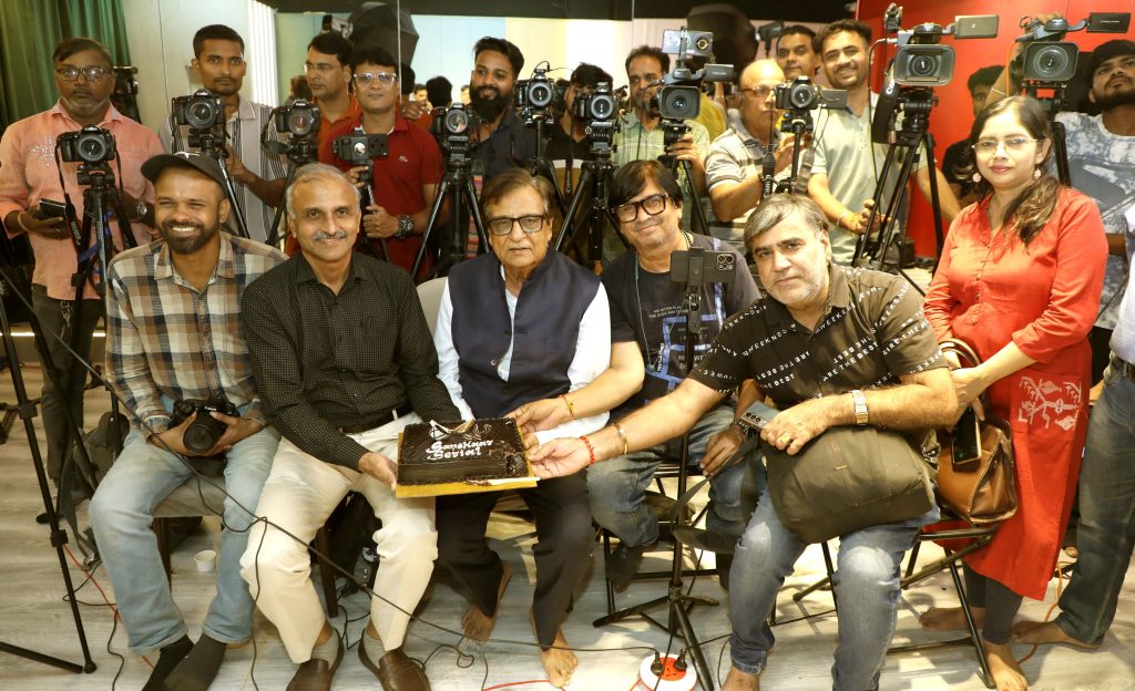 K.C. Bokadia celebrates the success of his television serial Sanskaar with members of the media in Mumbai.